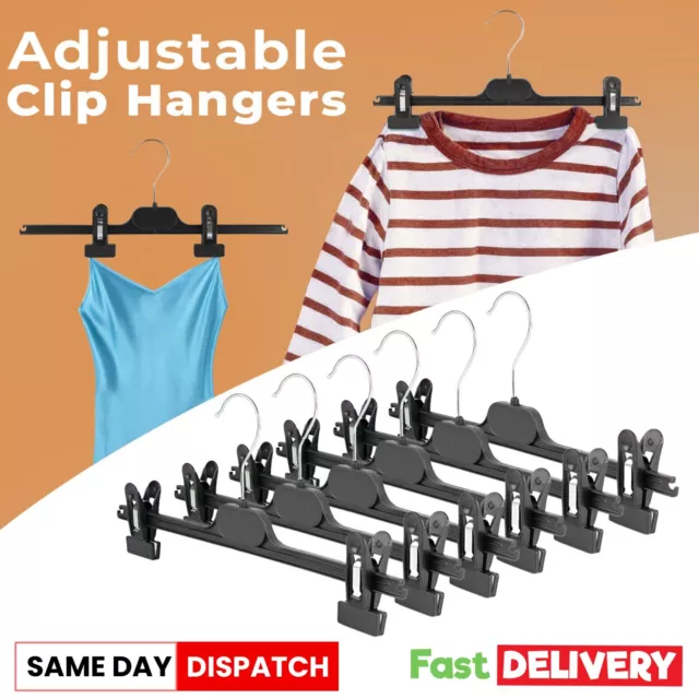 Black Plastic 40cm Adjustable Clip Hangers Cloth Coat Skirt Trouser Organiser