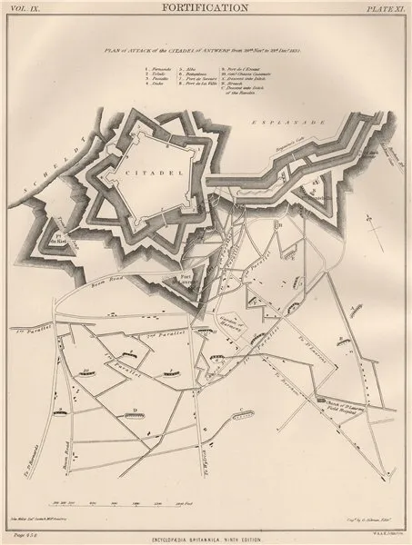 ANTWERP. Plan of attack on the citadel, 1832. Anvers. Antwerpen 1898 old print