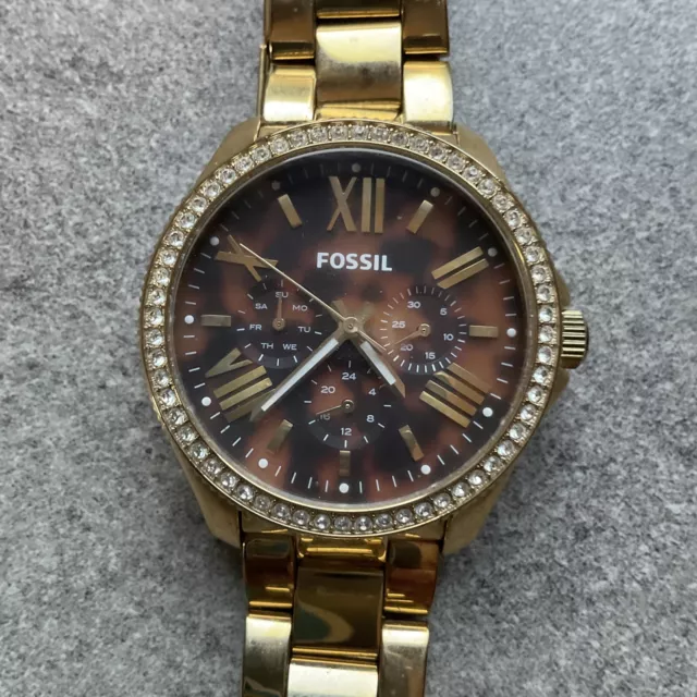 Fossil Cecile Womens Watch Gold Tone Case/Band With Brown Day/Date Dial Bin G