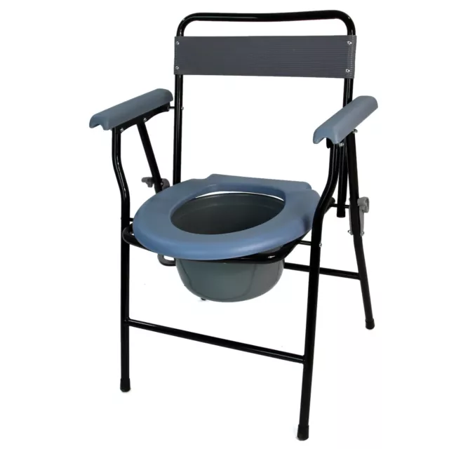 Folding Steel Commode Chair Portable Toilet with Safety Lock and 9 Litre Pail