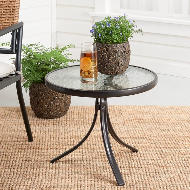 Glass Table Top Outdoor Round Patio Tempered Furniture Lightweight Light Brown