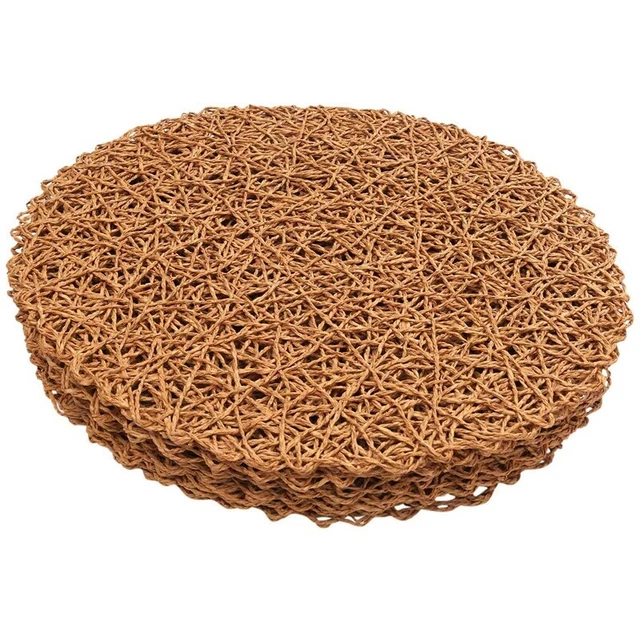 Manteles tejidos redondos, tapetes decorativos de malla de cuerda para cenar, fiesta y W7O5