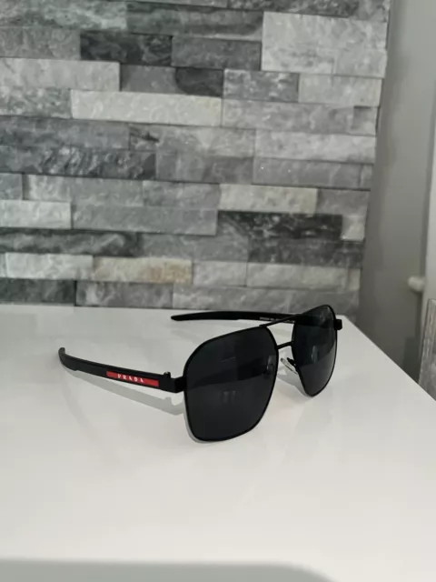 Prada Linea Rossa PS 56MS Black Metal Aviator Sunglasses