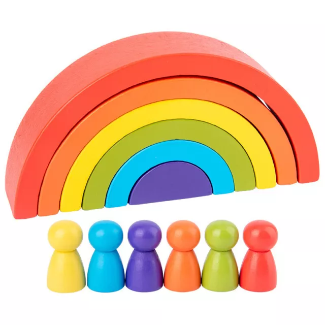 Rainbow Wooden Stacker Building Blocks Stacking Nesting Montessori Baby DIY Toy