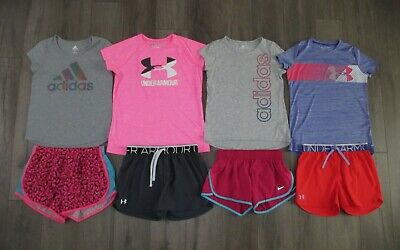 Lot 8 Girl's UNDER ARMOUR NIKE ADIDAS Shorts Shirts Sets Youth Large YLG 14/16