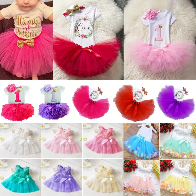 First 1st Birthday Glitters Outfit Tutu Skirt Dress Headband Baby Newborn Girls