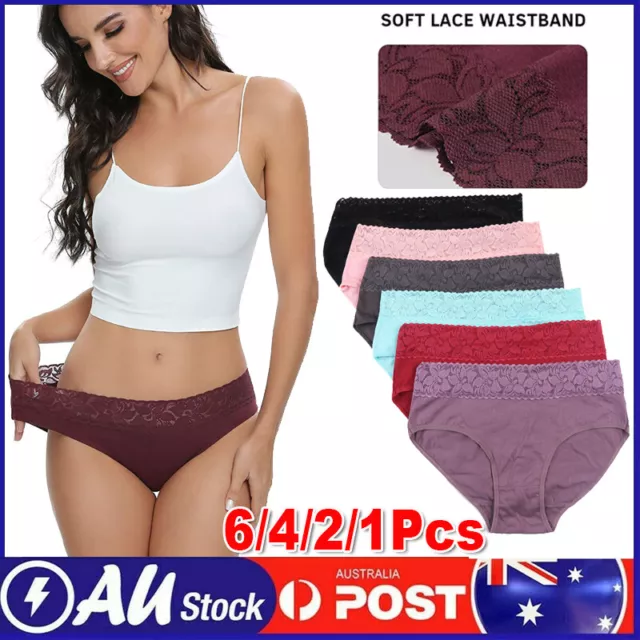 6-1Pcs Women Sexy Lace Briefs Cotton Panties Lingeries Seamless Underwear Undies