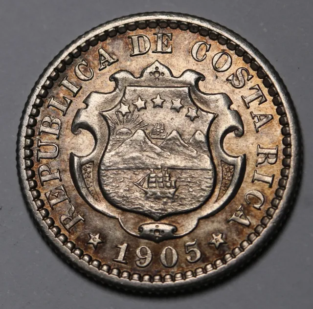 1905 Costa Rica 10 Centimos KM# 146 America Central Silver Coin gEF