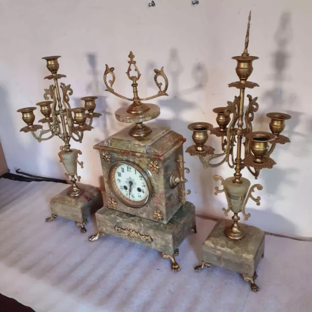 Superbe garniture de cheminée en Onyx vert