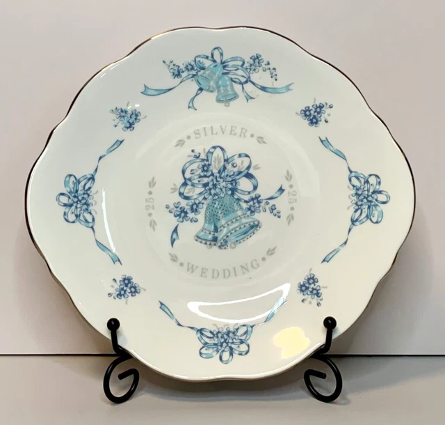 Vintage Plate Silver Wedding Anniversary 25th Crown Staffordshire Bone China 9"