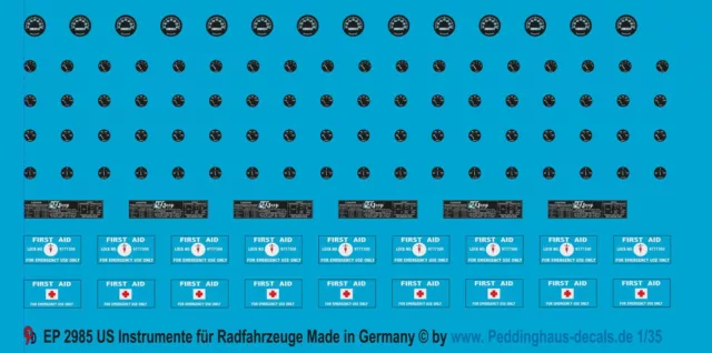 Peddinghaus-Decals 1/35 2985 Instrumentos para Ee.uu Vehículos, Jeep y Otros