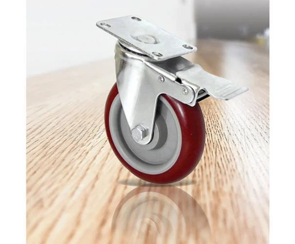4 PCS Swivel Castor Wheels Heavy Duty Steel Trolley Furniture Wheel Silver/Red