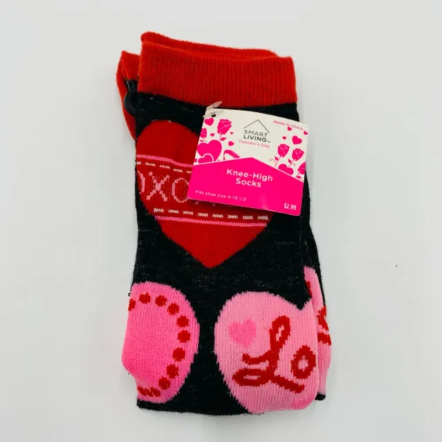 Smart Living Womens Black Valentines Day Knee High Socks Fit Shoe Size 4 to 10