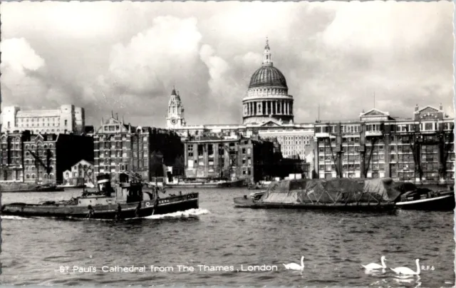 vintage real photo postcard -ST Paul's Cathedral from The Thames London unposted