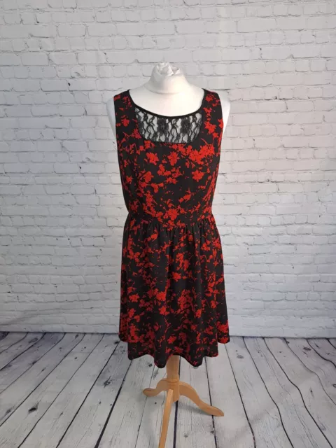 Kensie Red Black Sleeveless Skater Dress Womens Size Medium (DD05)