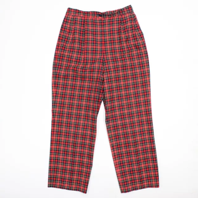 1950s 50s Vintage Red Tartan Plaid 100% Wool High Waist  Trousers Pants