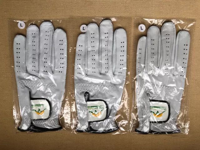 3-Pack Men’s Cabretta Leather Golf Glove - LARGE -for Right Handed Golfer -White