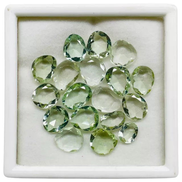 18 Pcs Natural Green Amethyst 8-12mm Fancy Rose Checker Cut Loose Gemstones Lot