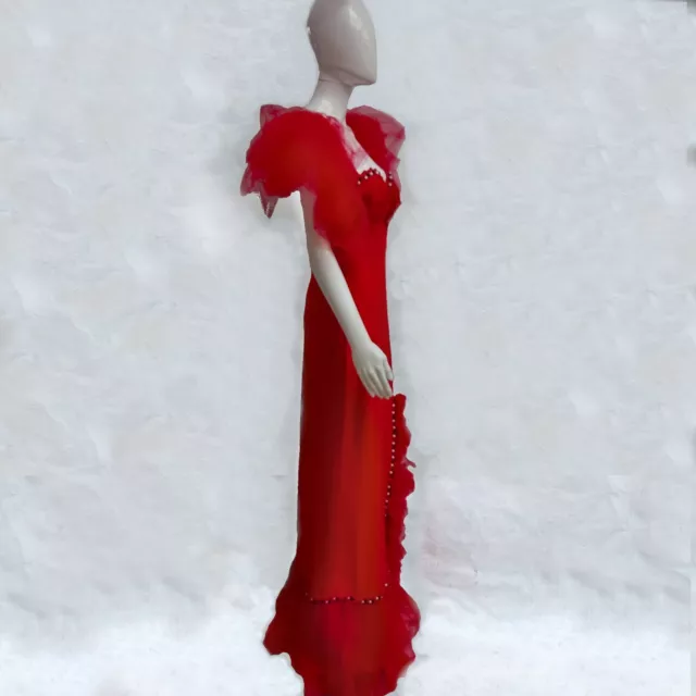 abito donna estivo griff alta moda brand sfilata abito rosso tulle gala ricamato 6