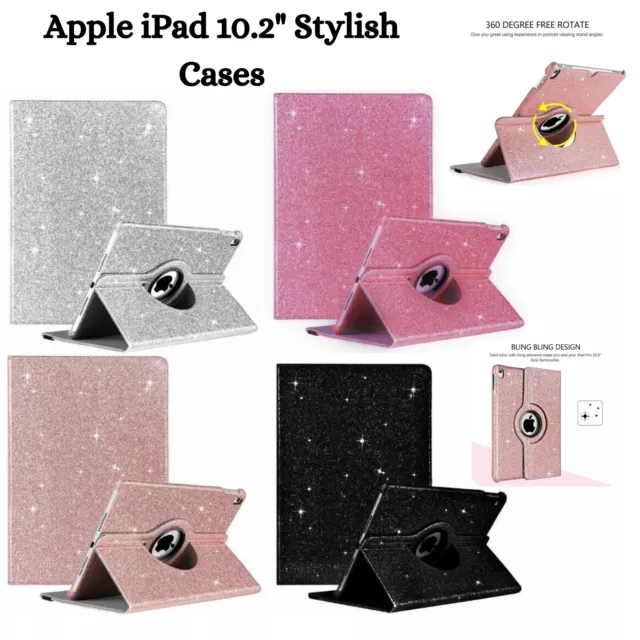 For iPad 9th 8th 7th Generation 10.2" 360 Magnetic Flip Glitter Smart Cover Case