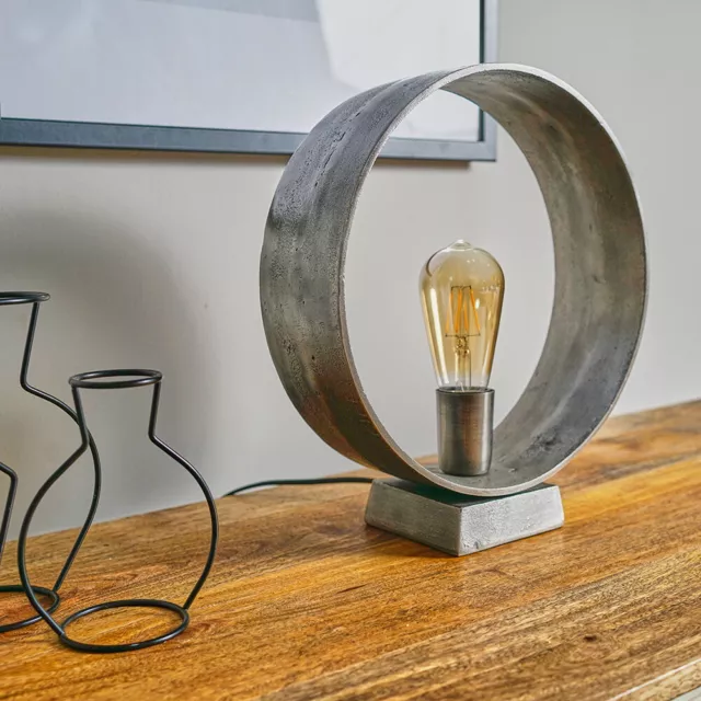 Gun Metal Circular Table Lamp Base Industrial Living Room Bedroom Light LED Bulb 3