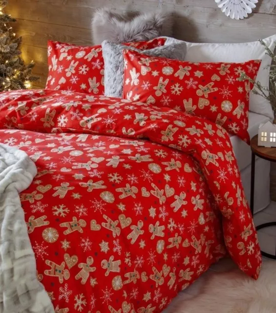 Next Red Christmas Gingerbread Single Duvet Cover & Pillowcase Bedding Set