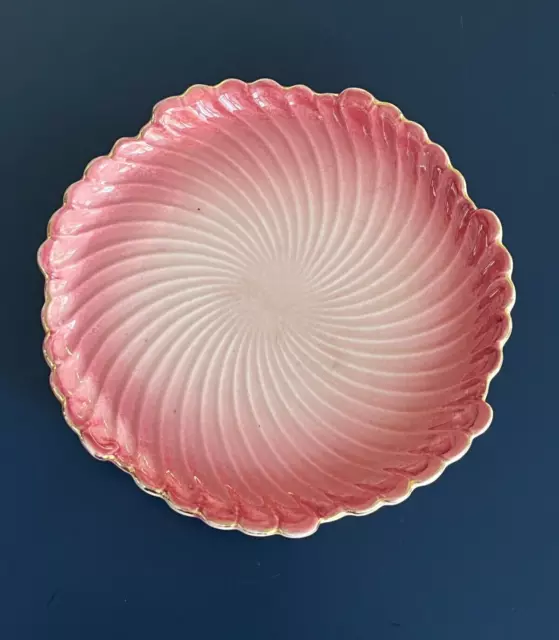 Antique Pink Swirl Majolica Pottery Ceramic Plate Gold Trim Marked 1429