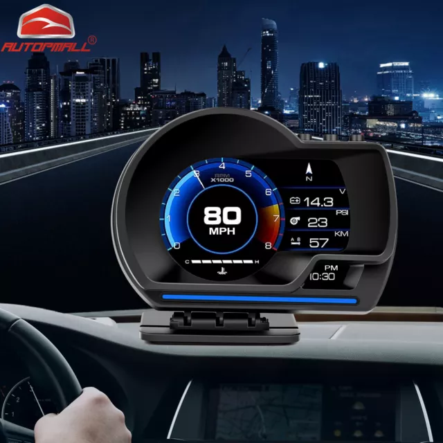 OBD2 GPS SMART Car Head Up Display HUD Gauge Water&Oil Temp