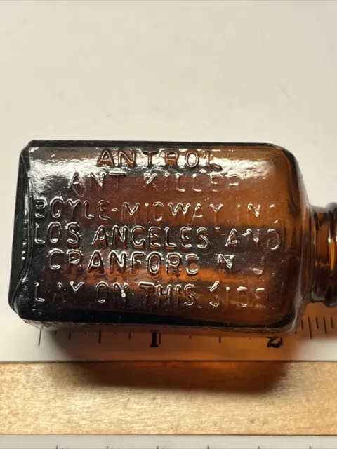 poison bottle Brown ANTROL ANT KILLER PAT.Pending Org.Top Antique Rare Bottle