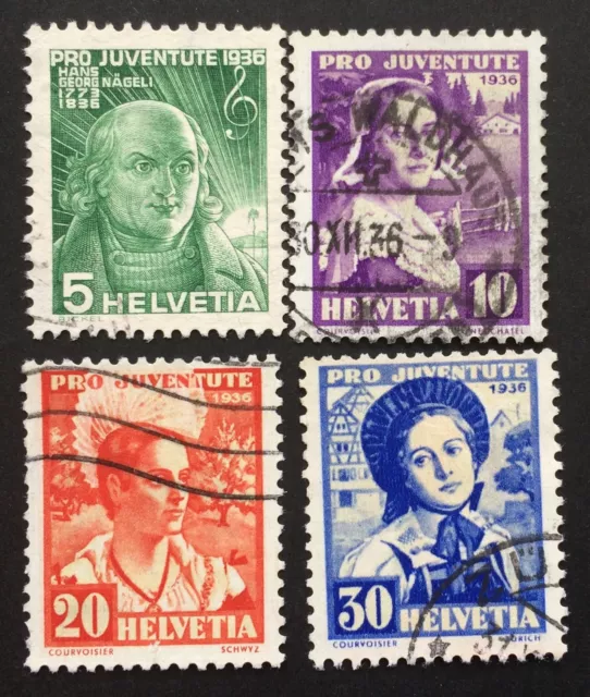 Schweiz gestempelt Mi. Nr. 306 bis 309 Pro Juventute 1936