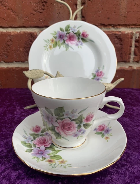 VINTAGE CROWN TRENT TRIO, Staffordshire England C1960’s - Bone China, Floral