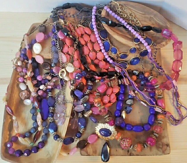 VTG to New Necklaces Lot Blues Purples Pinks Corals High Quality Lucite Long