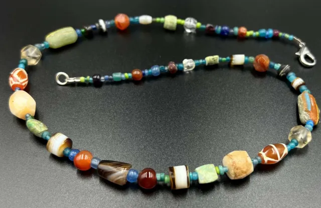 Greek Roman Himalayan Vintage Glass Agate Old Trade Jewelry Beads Necklace Dzi