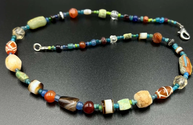 Greek Roman Himalayan Vintage Glass Agate Old Trade Jewelry Beads Necklace Dzi
