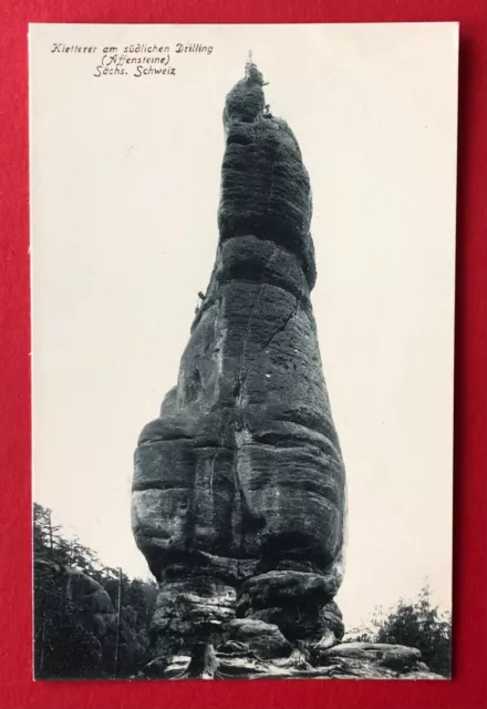 AK Sächsische Schweiz um 1910 Kletterer am südlichen Drilling Kletterei ( 106599