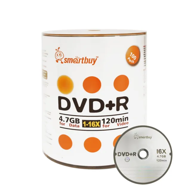 100 Smartbuy 16X DVD+R DVDR 4.7GB Logo Top Data Video Blank Recording Disc