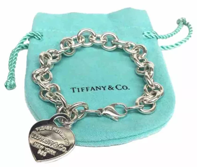 Please Return To Tiffany & Co. Sterling Silver Heart Tag Bracelet 7.5" - Pouch