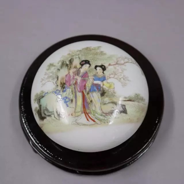 Chinese Famille Rose Porcelain Maid Pattern Ink Box Rouge Case 4.21 inch