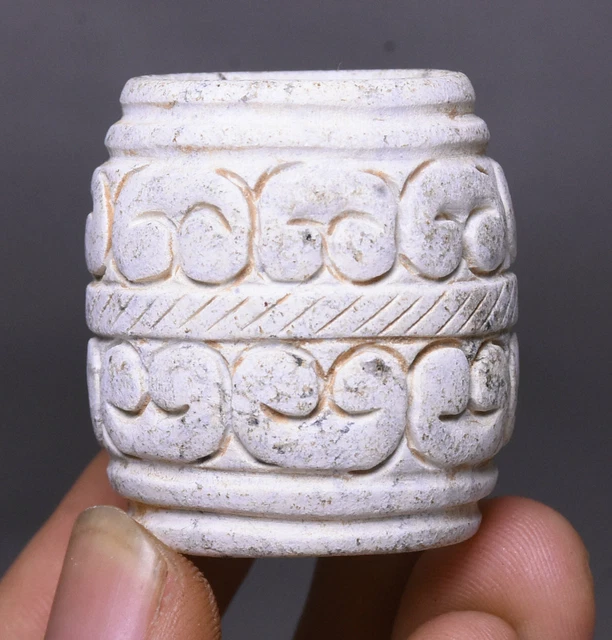 4CM China Hongshan Culture Old White Jade Purple Gem Jewelry Ornament Ring