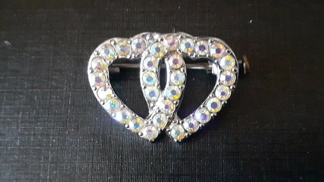 Broche Vintage En Forme De Cœur - Argenté Avec Strass - Environ 3,5 Cm