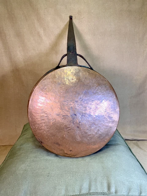 Antique Rustic Farmhouse Decor Large Heavy Copper Pan Iron Handle Great Patina