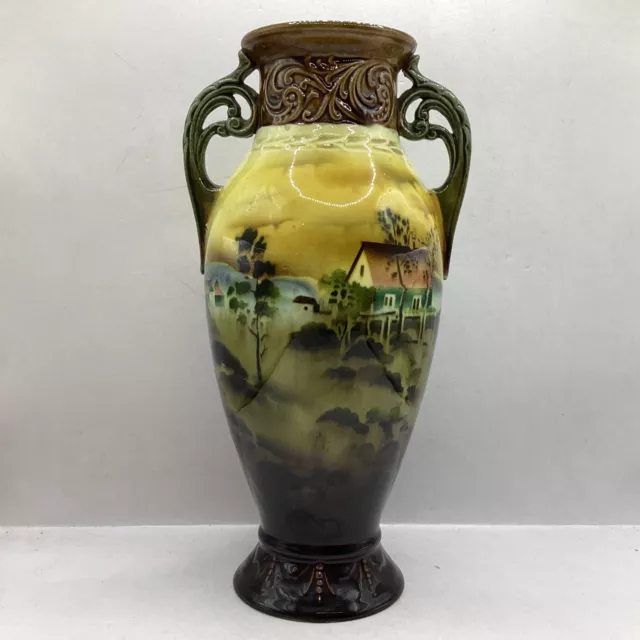 Vintage Art Nouveau Cottage Scene Vase (C2) S#563