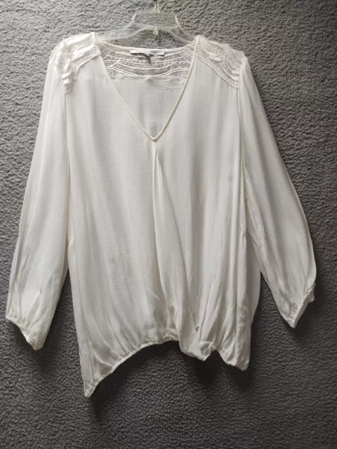 Collective Concepts Womens Shirt 2XL White Long Sleeve Lacey Sheer Blouse Top
