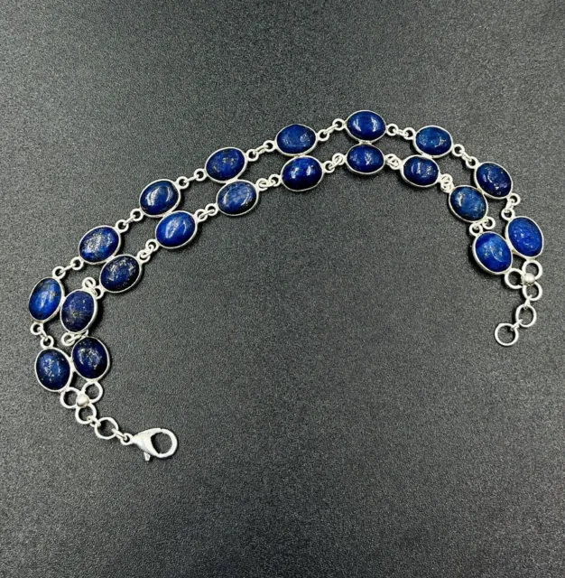 925 Sterling Silver Natural Lapis Lazuli Gemstone Jewelry Chain Bracelet