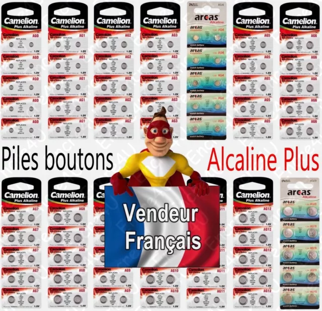 Piles/Battery boutons Alcaline 1,5V AG3 LR41 LR736 392 2 10 20 50 AG4 AG10 AG13