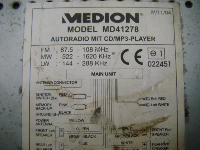 Medion Autoradio MD41278 - CD Radio Tuner MP3 - ungeprüft für Bastler 3