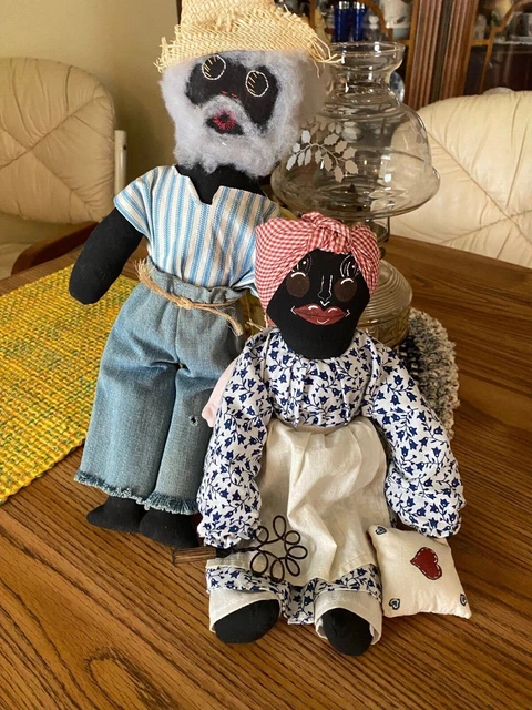 Hand Sewn Black Americana Man & Woman Dolls