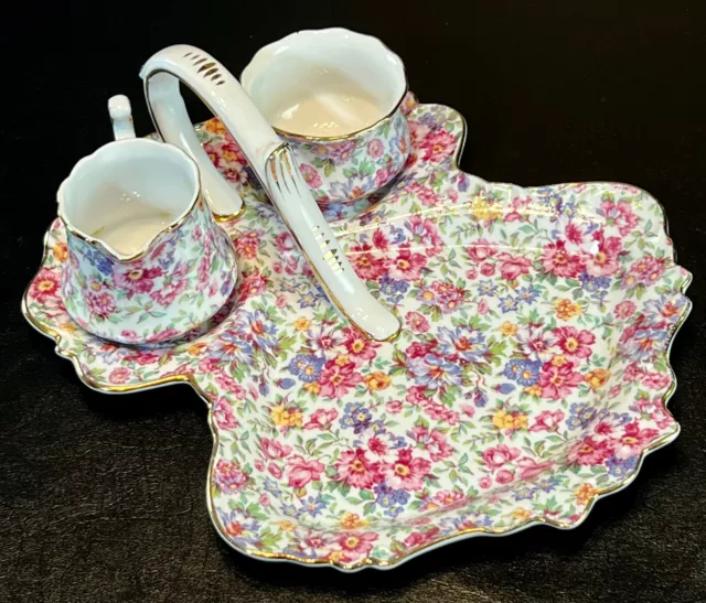 Royal Cotswolds Floral Chintz Creamer Sugar & Handled Tray English Tradition