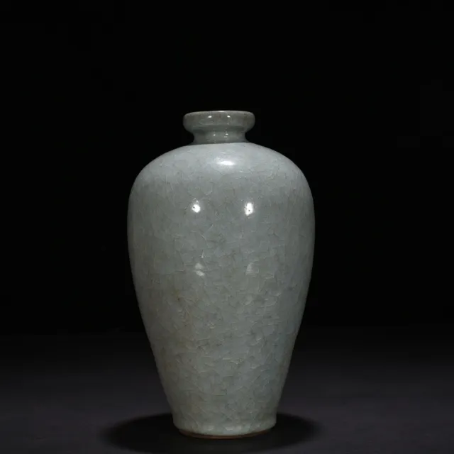 9.1" China porcelain song dynasty guan kiln mark cyan glaze Ice crack Pulm Vase