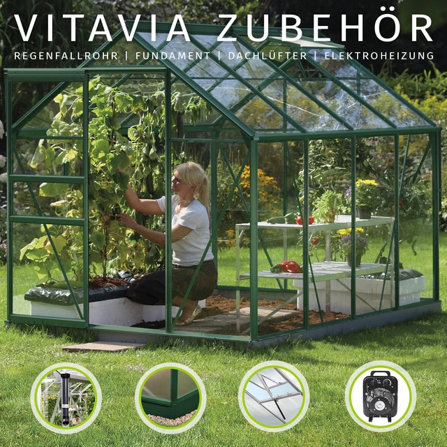 VITAVIA GEWÄCHSHAUS ZUBEHÖR Heizung Regenfallrohr Fundament Dachlüfter